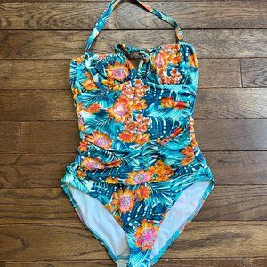 Sunseeker Women's One Piece Swimsuit 8 Small Tropical Halter Padded Lined Ruched